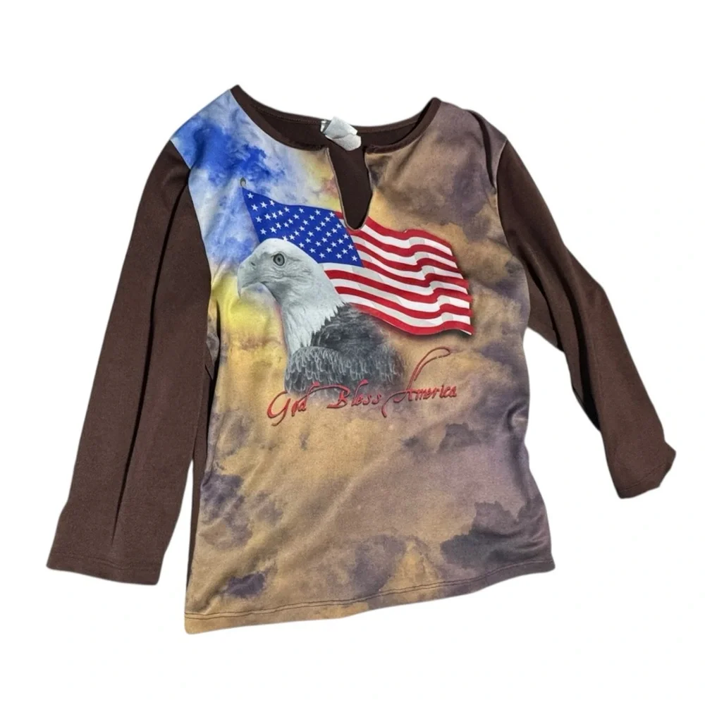Patriotic Y2K woman’s VTG graphic top sz M God Bless America‎ Eagle - Picture 3 of 8